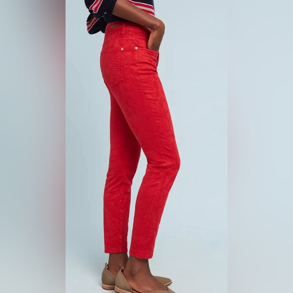 Pilcro & The Letterpress from Anthropologie Red Floral High Rise Skinny Jean- 30 - Picture 1 of 14